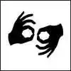 Accessibility 2 Sign Language Interpretation symbol — two hands forming circular shapes with thumbs and index fingers, black icon on a white background, indicating ASL interpretation available.